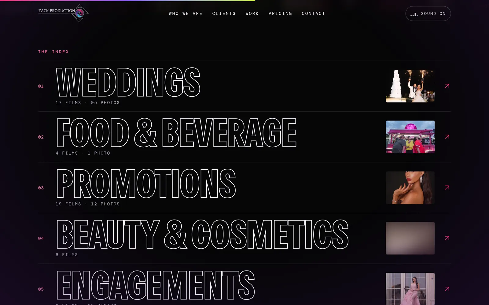 Zack Production gallery of photo work, filterable by category